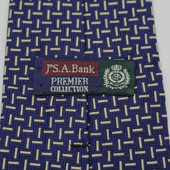 Jos A Bank Premier Collection Blue Tan Basketweave Short Silk Tie - Picture 3 of 5